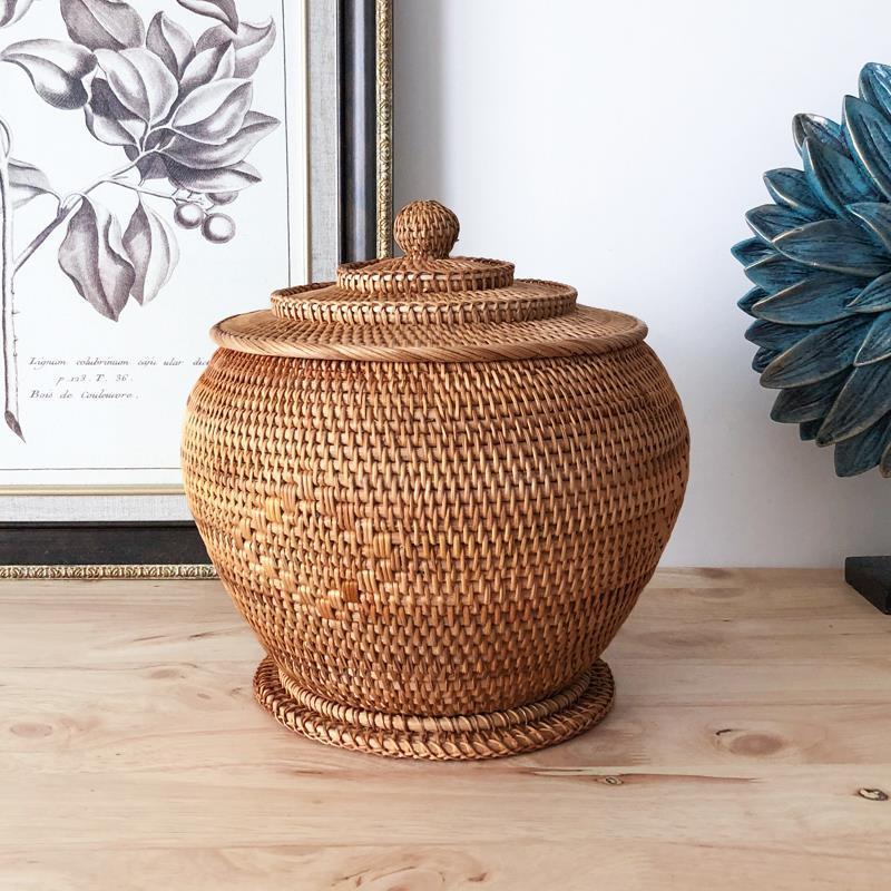 Vietnam ratán de otoño tejido Qizi pastel de té lata de té Pu'er pastel de té caja de embalaje caja de regalo almacenamiento almacenamiento cubo de té creativo