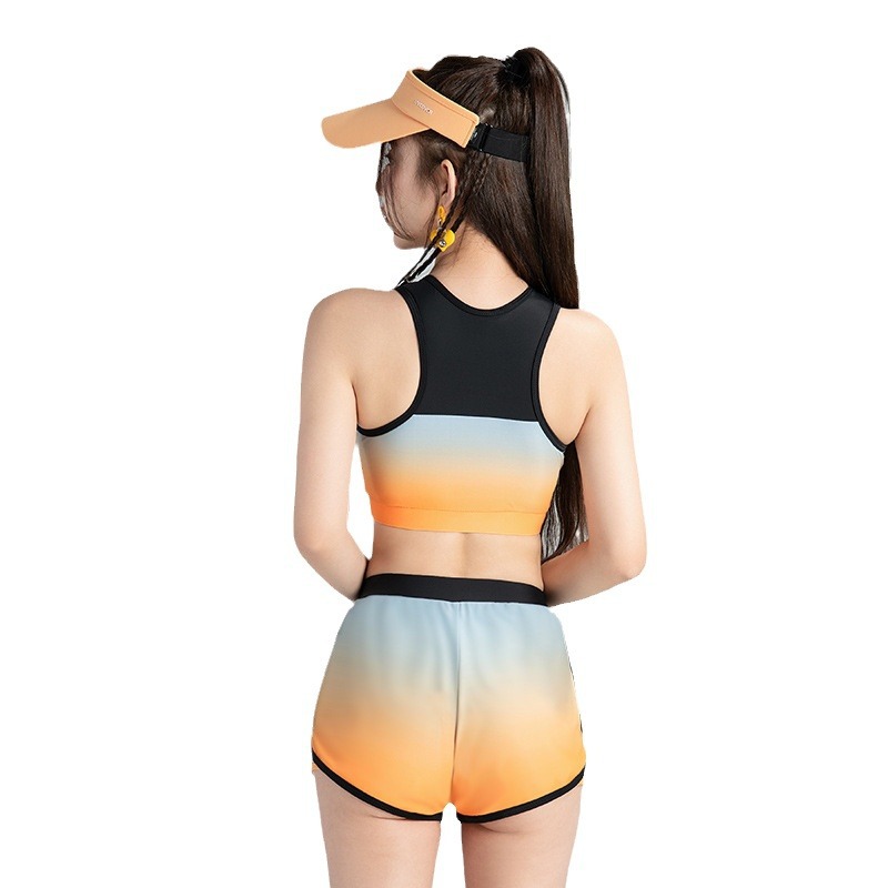 2024 New Split Swimsuit Women's Conservative Boxer Sports Casual Three-piece Rainbow Long-sleeved Sunscreen Swimsuit