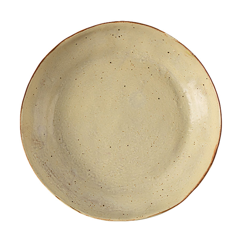 Plato de cerámica profunda de estilo retro, plato viejo, platos de cerámica al por mayor, platos de cerámica domésticos, platos de platos redondos, platos de comida occidental