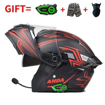 Wholesale Bluetooth Electric Motorcycle Helmets for Men and Women, Full-Face Motorcycle Helmets, All-Season Safety Helmets, Flip-Up Helmets Factory (Motosiklet kaskı (dəbilqə)) - bluetooth-model-red-line-hd-mirror-m-size-55-56-head-circumference