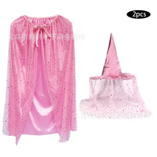 Cross-Border Halloween Mesh Witch Hat Halloween Party Pink Mesh Decorative Hat Cape Suit Party Hat