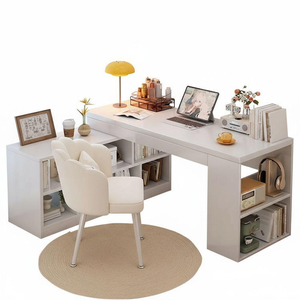 Escritorio de computadora, escritorio de esquina, escritorio de estudio doméstico, escritorio de dormitorio, armario de libros, estante giratorio de almacenamiento simple