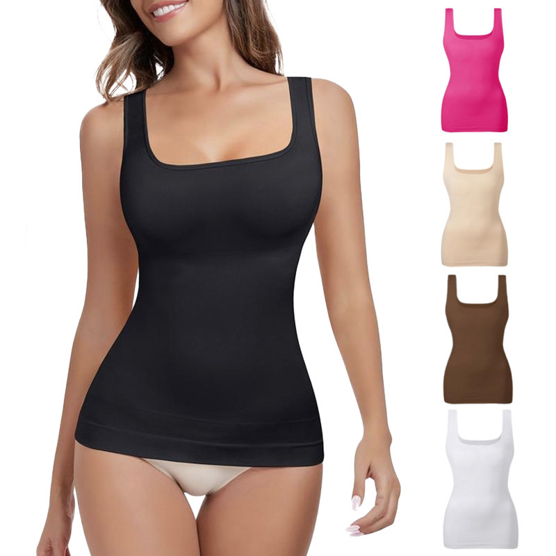 Amazon Cross-border Explosions European and American Top Women's Belly Body Shaping Compression Vest Seamless Square Neck Women's Body Shaping Top