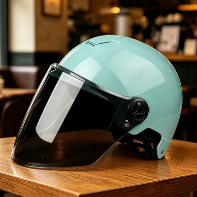 Motosiklet kaskı (dəbilqə), Electric Vehicle Helmet for Men and - light-blue-brown-long-mirror