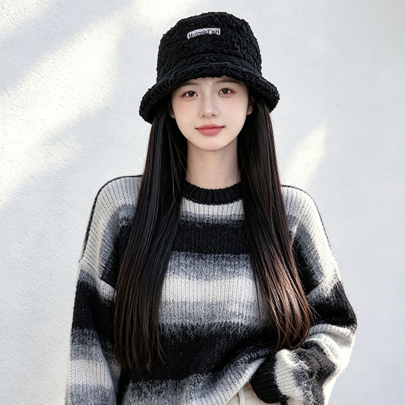 Source Factory Wig Hat for Women, Autumn and Winter Lamb Wool Fisherman Hat with Long Straight Hair, Integrated Synthetic Hair Headgear Wholesale Source Factory Wig Hat for Women, Autumn and Winter Lamb Wool Fisherman Hat with Long Straight Hair, Integrated Synthetic Hair Headgear Wholesale