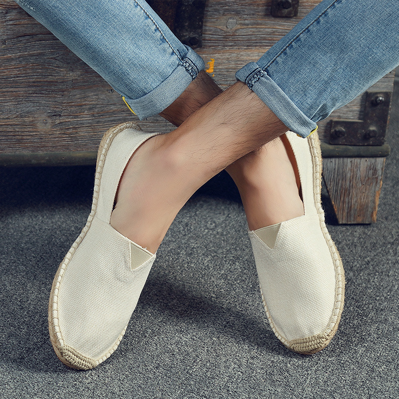 Venta directa de fábrica zapatos de suela de cáñamo de verano zapatos de cuerda de lona de pescador tejido de paja zapatos de lino absorbentes de sudor transpirables perezosos