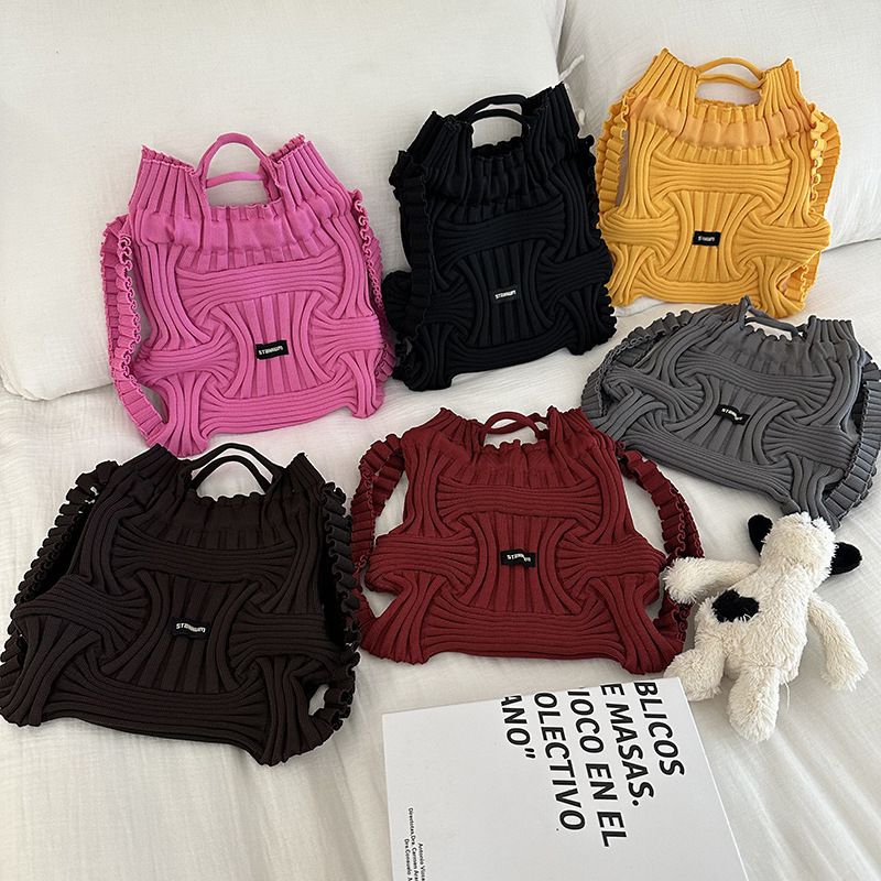 Design Dongdaemun Personalized Trendy Casual Niche Knitted Backpack for Women, Dual-Use Woven Handbag, Korea Design Dongdaemun Personalized Trendy Casual Niche Knitted Backpack for Women, Dual-Use Woven Handbag, Korea