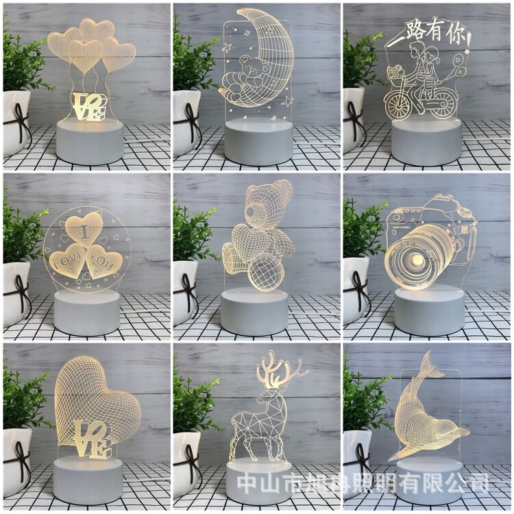 Cross-Border 3D Night Light Creative Atmosphere Light USB Table Lamp Gift Gift Colorful Lamp Warm Light Colorful 16 Colors
