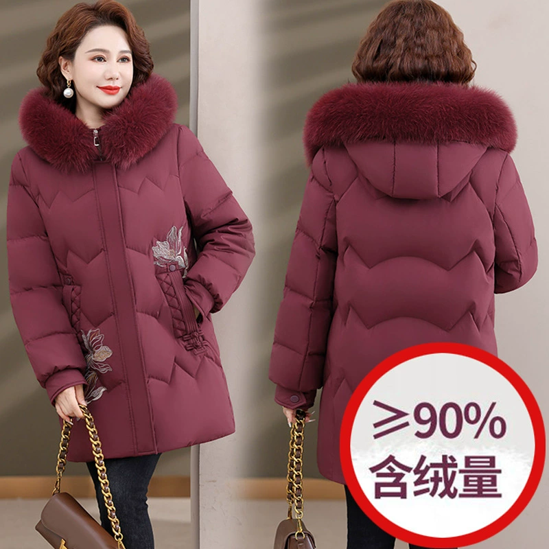 Мама одеваются пуховик с меховым воротником зимой новый средний и пожилой женский 90 белый утка пуховик толстый