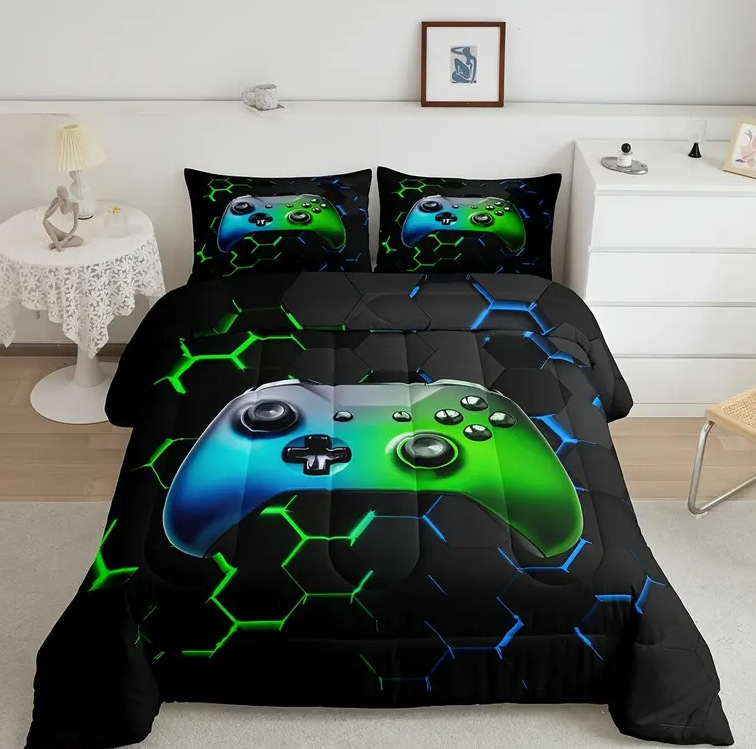 TEMU / JIT transfronterizo hogar "Manuja de juego cool" impresión digital 3D 180gms colcha colcha almohada conjunto