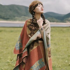 新疆旅游草原民族风披肩夏天外搭女大披肩斗篷披风高级感针织围巾