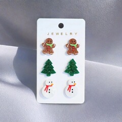 国境を越えたクリスマスの新しい3組のアクリルのセットイヤリングかわいいクリスマスパーティーの服装とイヤリング