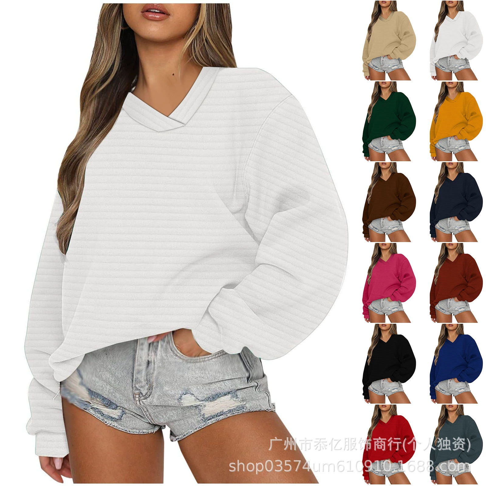 Трансграничные женские свободные свитера Европа и США 2024 осень и зима новый Amazon V-образный наконечник с длинными рукавами