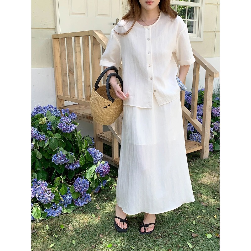 3Th Morning Casual Old Money Style Tencel Blend Short Sleeve Shirt and Skirt Set Zy4185 3Th Morning Casual Old Money Style Tencel Blend Short Sleeve Shirt and Skirt Set Zy4185
