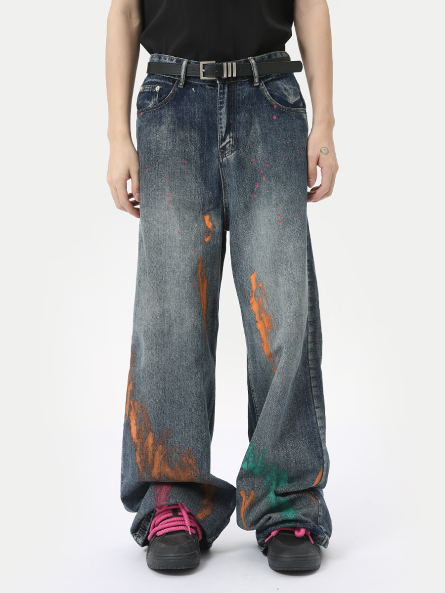 MTLCLOTHES Hombres| 2024 verano nuevos productos personales pinturas de color callejero graffiti jeans de moda