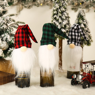 Christmas Supplies New Rudolph Wine Bottle Cap Plaid Faceless Old Man Beer Bottle Cover Restaurant Decoration Props