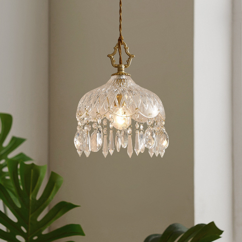French-Style Vintage Brass Bedroom Bedside Lamp, Dining Room Balcony, Hallway, Entrance Corridor Crystal Glass Small Pendant Light French-Style Vintage Brass Bedroom Bedside Lamp, Dining Room Balcony, Hallway, Entrance Corridor Crystal Glass Small Pendant Light
