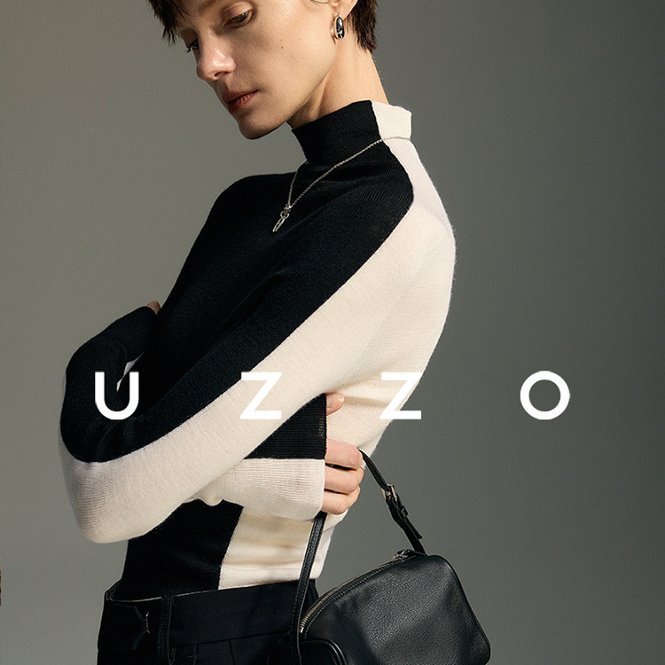 Imported Merino Wool Turtleneck Color-Blocked Knitted Bottoming Shirt