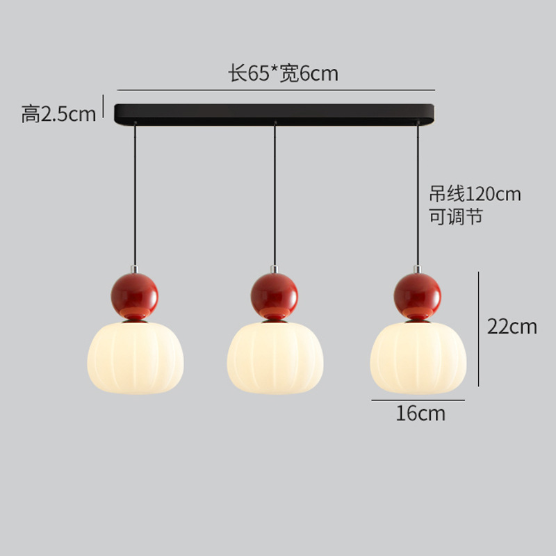 Cabecera de cama de calabaza de crema roja lámpara pendente del dormitorio simple cabeza alta sensación moderna de tres cabezas pequeña lámpara pendente del restaurante