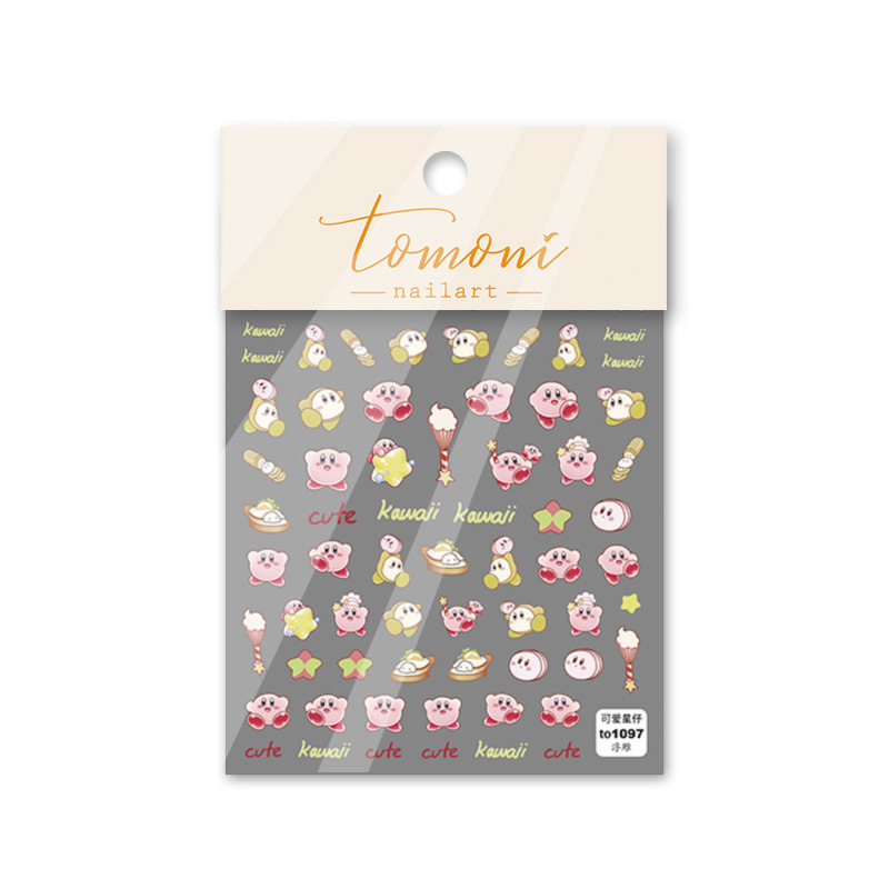 Papel adhesivo de uñas en línea popular de dibujos animados lindo pan conejo Etiqueta de uñas japonesa COLA alivio tridimensional hueco