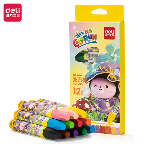 Deli 6961 oil pastel 12-color children's crayon boxed gift art painting supplies student and toddler graffiti pen