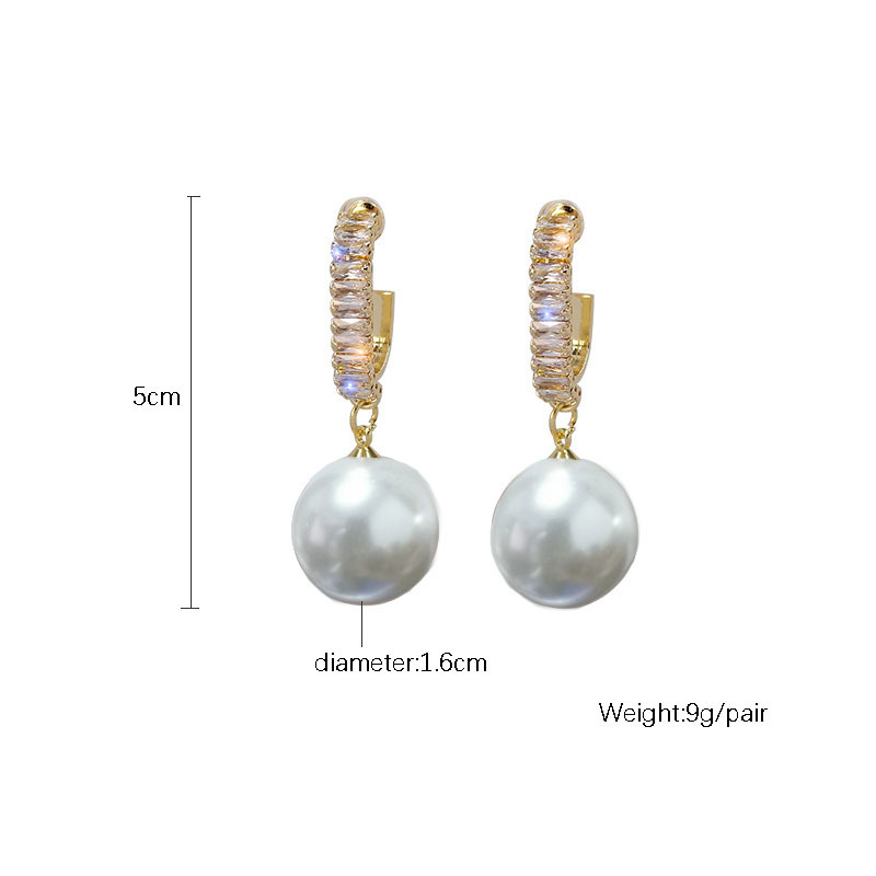 New Super Flash Diamond Temperament Big Pearl Earrings display picture 1