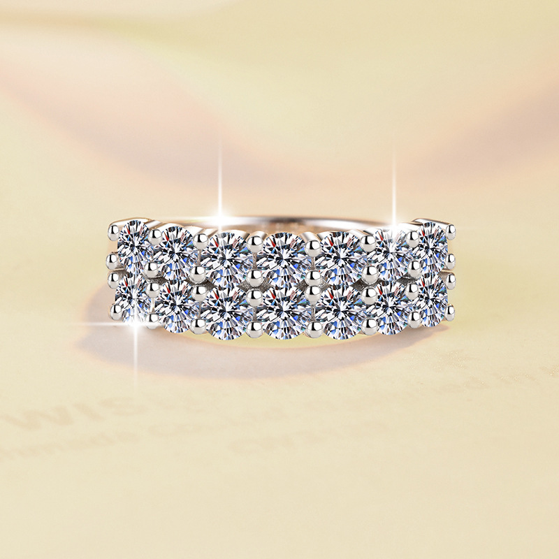 S925 Sterling Silver Double Row Moissanite Ring Old Money Style_voghion.com