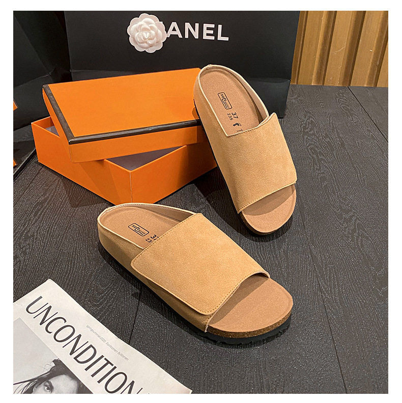 Dép sandal nữ quai ngang bản rộng mũi tròn đế bằng gấp gọn đi ngoài trời mùa hè — Màu Kaki, Màu mơ, Màu đen chi tiết 26