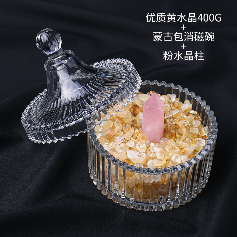 Cao cấp citrine 400G yurt khử từ bát 4-5cm bột pha lê cột