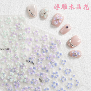 Popular Internet Celebrity Embossed Semi-Transparent Crystal Flower Nail Art Stickers Ice Transparent Pure Desire Stereo Ice Flower Accessible Luxury High-End Nail Art Stickers