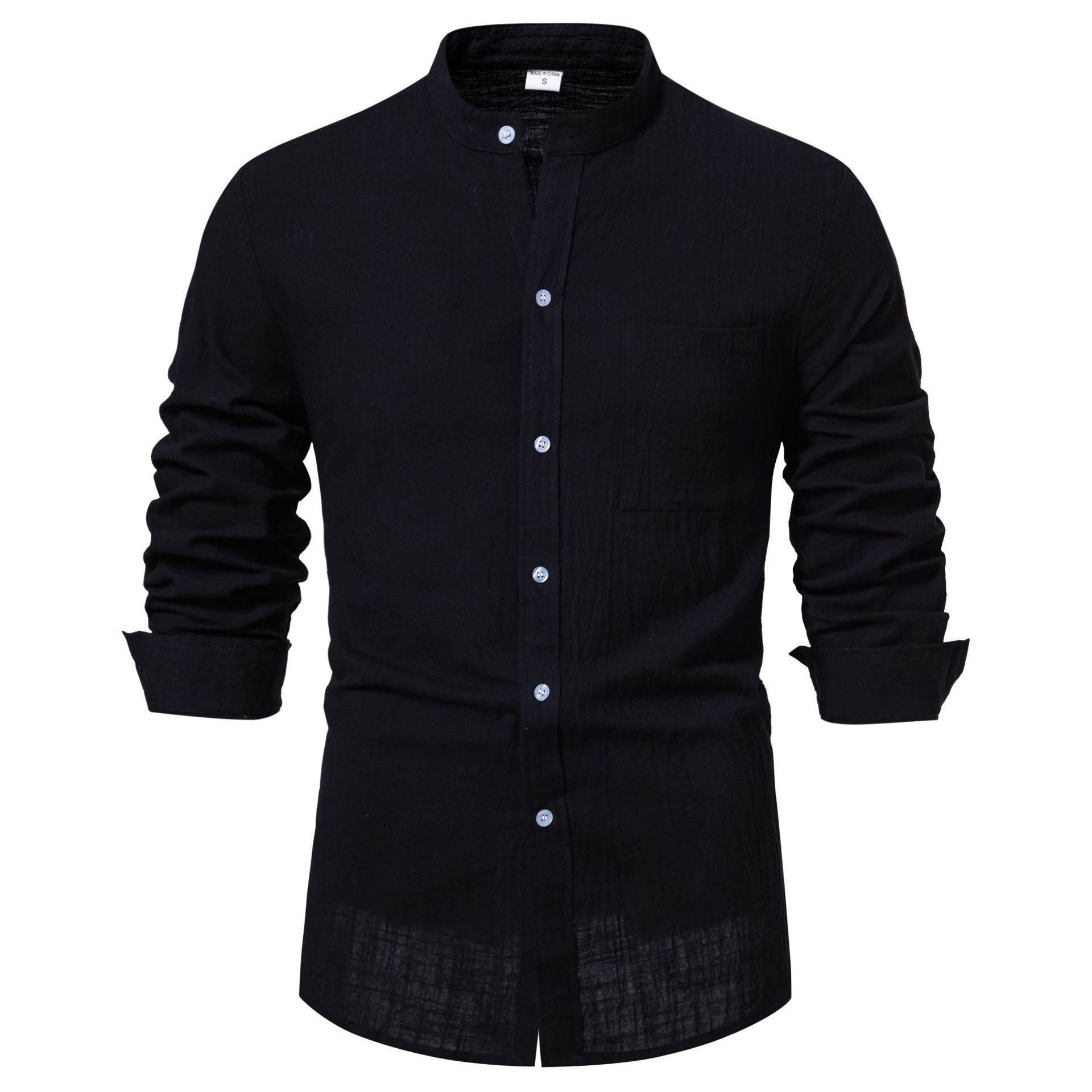 En Existencia, Nuevo Modelo 2024, Camisa de Manga Larga de Algodón y Lino para Hombre, Superventas en Amazon y eBay, Camisa de Manga Larga de Color Sólido para Hombre, Ropa Masculina Transfronteriza