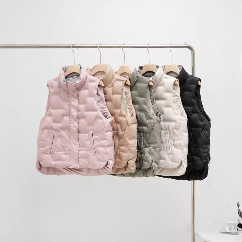 Cross-border Autumn and Winter New Down Jacket Vest Women's Short Outer Wear Vertical Collar Loose Rubber Pressing Fashion White Duck Down Vest Trendy Cross-border Autumn and Winter New Down Jacket Vest Women's Short Outer Wear Vertical Collar Loose Rubber Pressing Fashion White Duck Down Vest Trendy