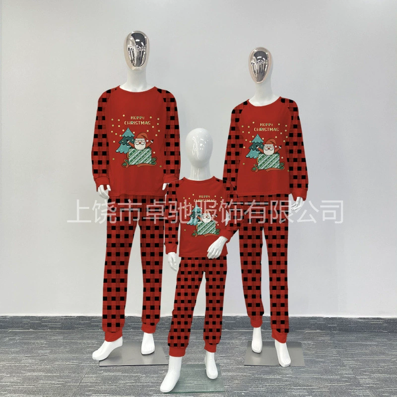 2024 пользовательские трансграничные амазонка осенний и зимний домашний костюм пижамы костюм мультяшный принт рождественский костюм родитель-ребенок