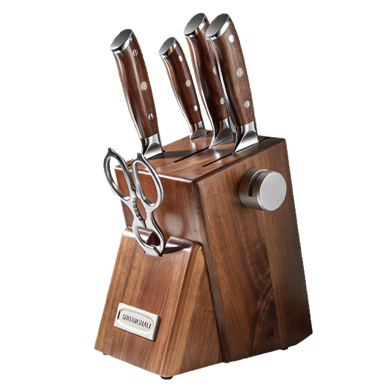 Festival de Primavera Hot Sale 5CR15MOV set de herramientas de cocina set de siete piezas mango de tronco rojo con cuchillo base