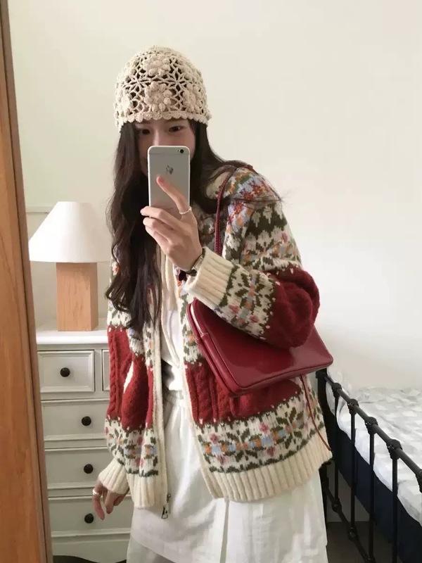 费尔岛复古麻花连帽毛衣卫衣外套女秋冬外穿2025新款宽松慵懒开衫|undefined