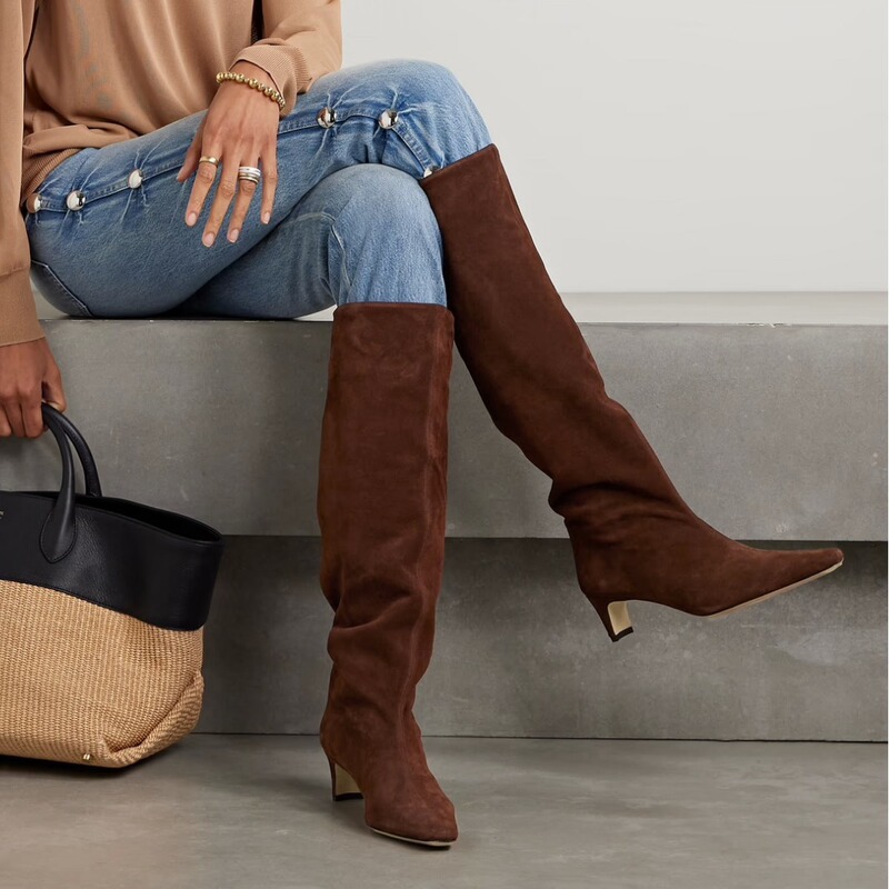 2024 European and American Export Autumn and Winter New Square Toe Low-Heeled Boots Fashionable Square Suede Knee-High Boots Large Size Women's Shoes 2024 European and American Export Autumn and Winter New Square Toe Low-Heeled Boots Fashionable Square Suede Knee-High Boots Large Size Women's Shoes
