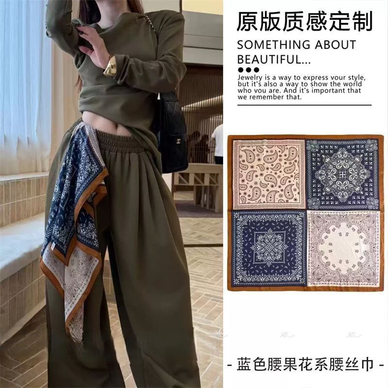 2025新款潮流复古丝巾系腰小方巾女屁帘叠穿时尚腰果丝巾领巾批发|undefined