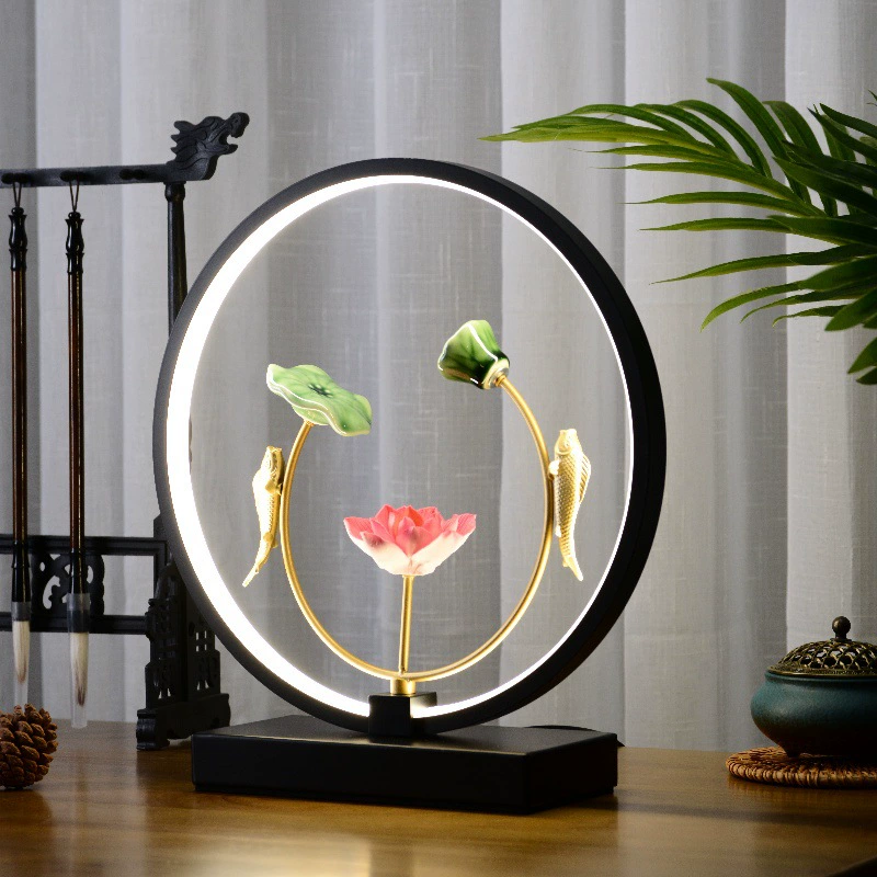 Table lamp Chinese style creative lantern, remote control bedside decorative lamp