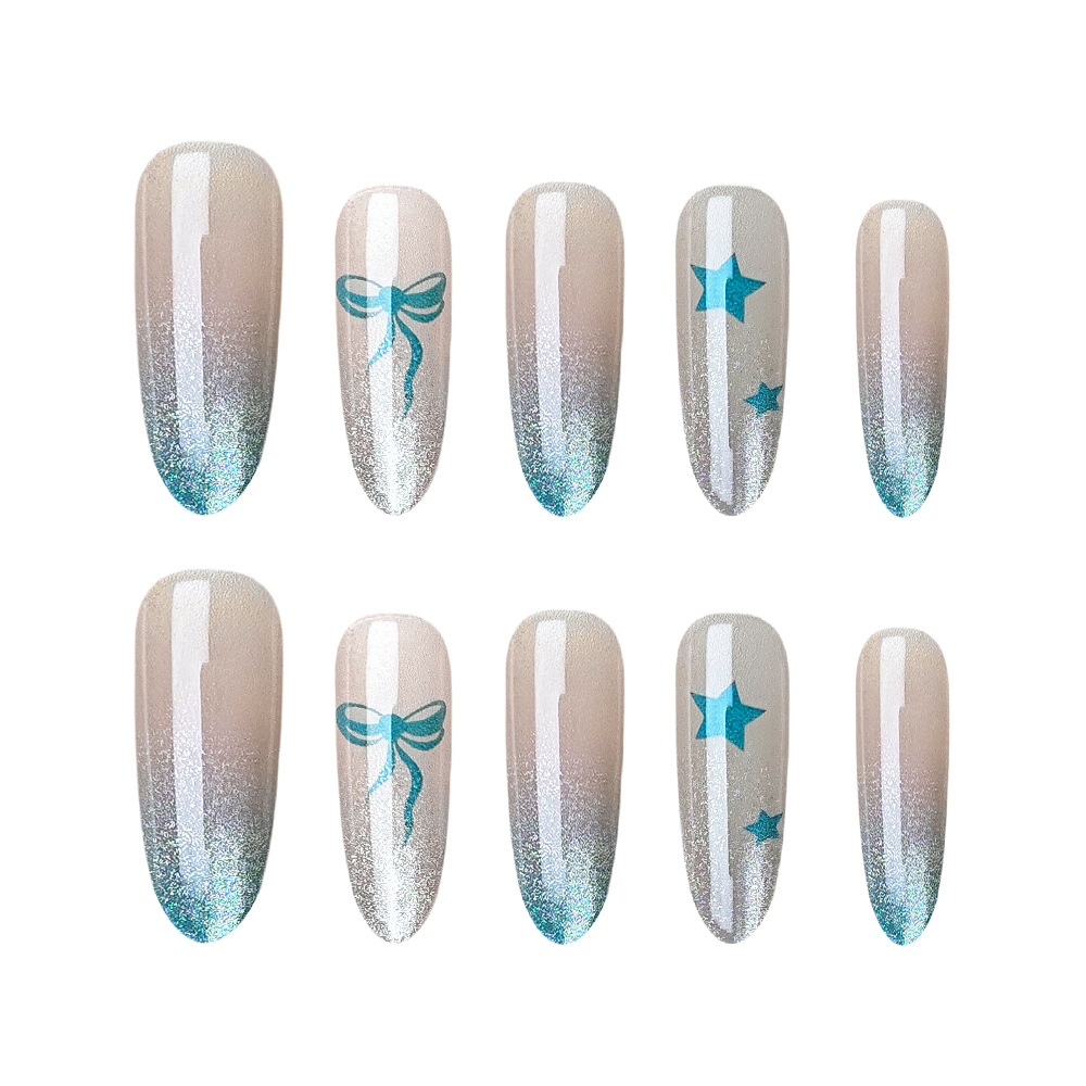Dream Sparkle Gradiente Nail Art 10 piezas de parche de uñas postizas de ojo de gato con sentido de la atmósfera Armadura larga hecha a mano