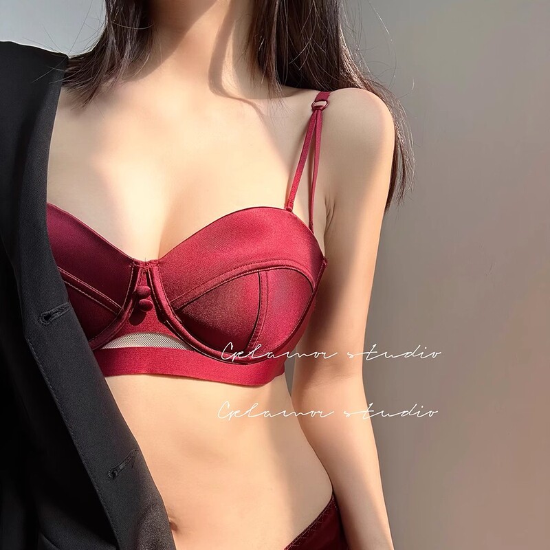 Pure French Retro Daquin Satin Glow Sexy Luxury braA Change C Traceless Half Cup Small Chest Push-up Bra