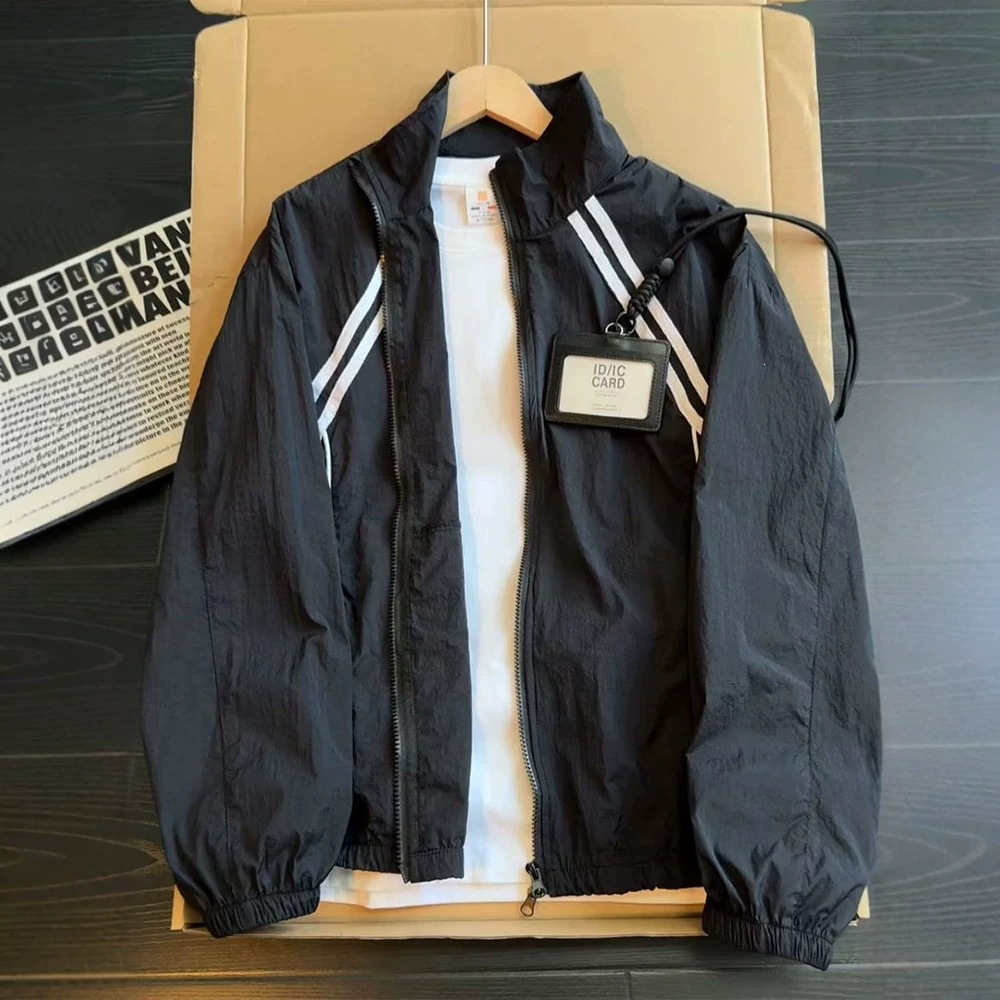 UPF50+ Ice Silk Quick-Drying Sun Protection Jacket for Men and Women, Thin Summer Color-Blocked Striped Outerwear, Outdoor UV Protection Jacket