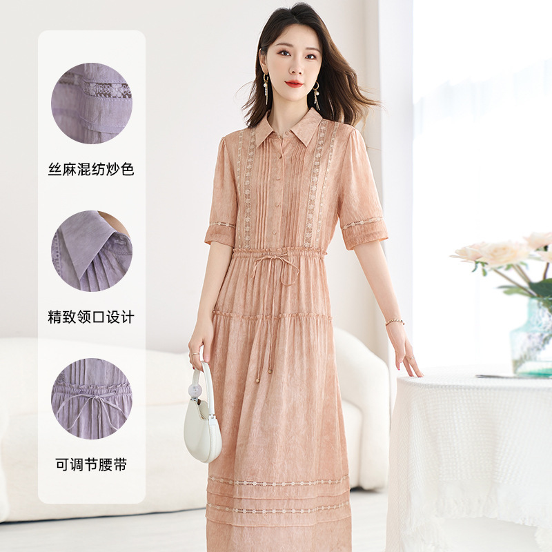 [Summer Hot Item] Silk and Linen Blended Elegant Dress for Summer, Slimming and Flattering Plus-Size Women's Mid-Length Dress 9560