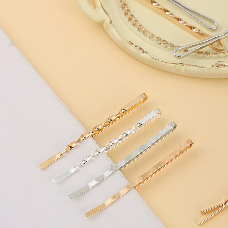 Cross-Border Japanese Style Simple Electroplated Gold and Silver One-Word Clip Popular Elegant Broken Hair Clip Bangs Clip Hair Clip Hair Accessories