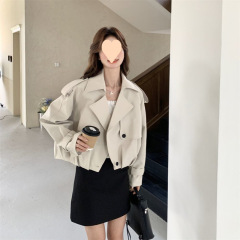 米白色工装风衣外套女春秋2025新款休闲韩系独特设计短款小个子