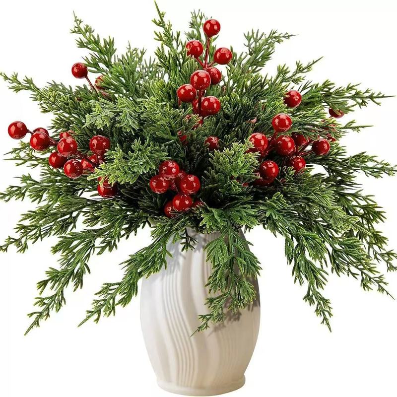 Amazon 模擬松の枝と赤いベリーの花束 DIY フラワーアレンジメント装飾クリスマス松葉ホームテーブルフラワーアレンジメント|undefined