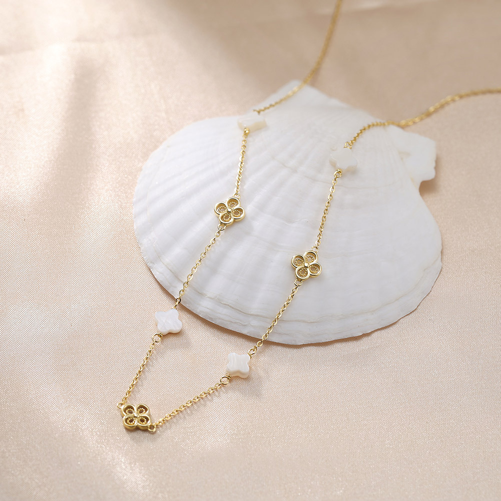Pure Silver Four Leaf Clover Necklace For Women Natural Shell_voghion.com