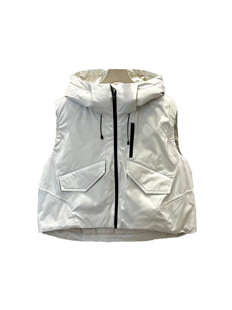 Velvet elite vest with down, demi-season fashionable travel jacket with hood, duck down