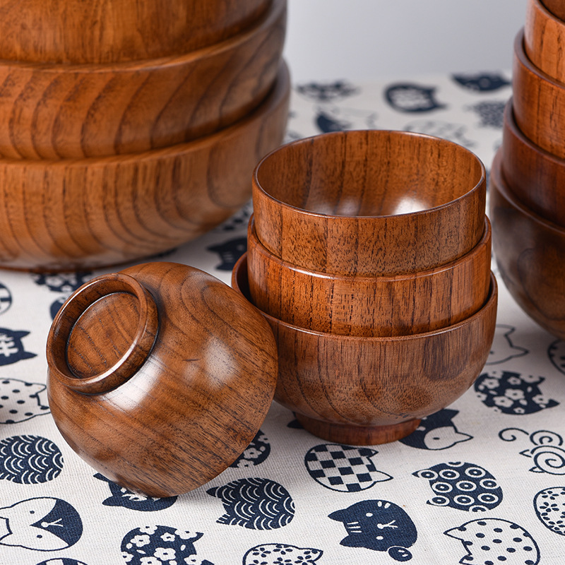 Fabricante en stock japonés hogar natural madera entera adultos niños tazón de fideos instantáneos arroz tazón amargo Jujube tazón de madera vajilla al por mayor