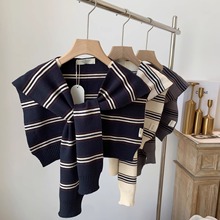 韩国ins博主搭配推荐简约经典条纹针织空调房披肩外搭小坎肩女潮