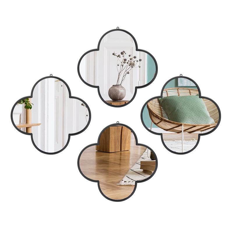 Nordic Four-Leaf Clover Wall-Mounted Mirror, Bathroom Set Mirror, Punch-Free Washbasin Wall-Mounted Vanity Mirror